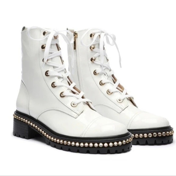 SCHUTZ Shoes - SCHUTZ Andorra White Combat Boots with Studded Sole New 7.5